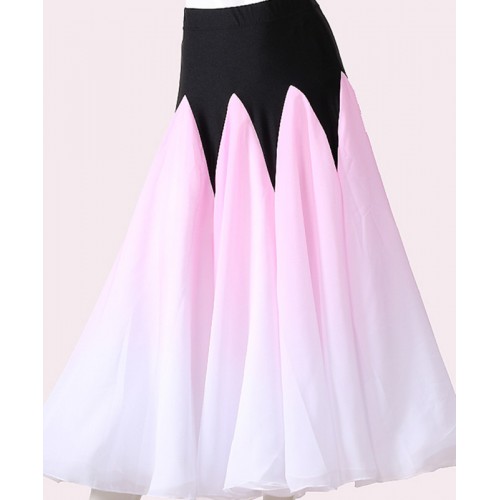 Custom size competition pink green purple blue gradient color ballroom dance skirts for girls women stage performance waltz tango foxtrot smooth dance skirts